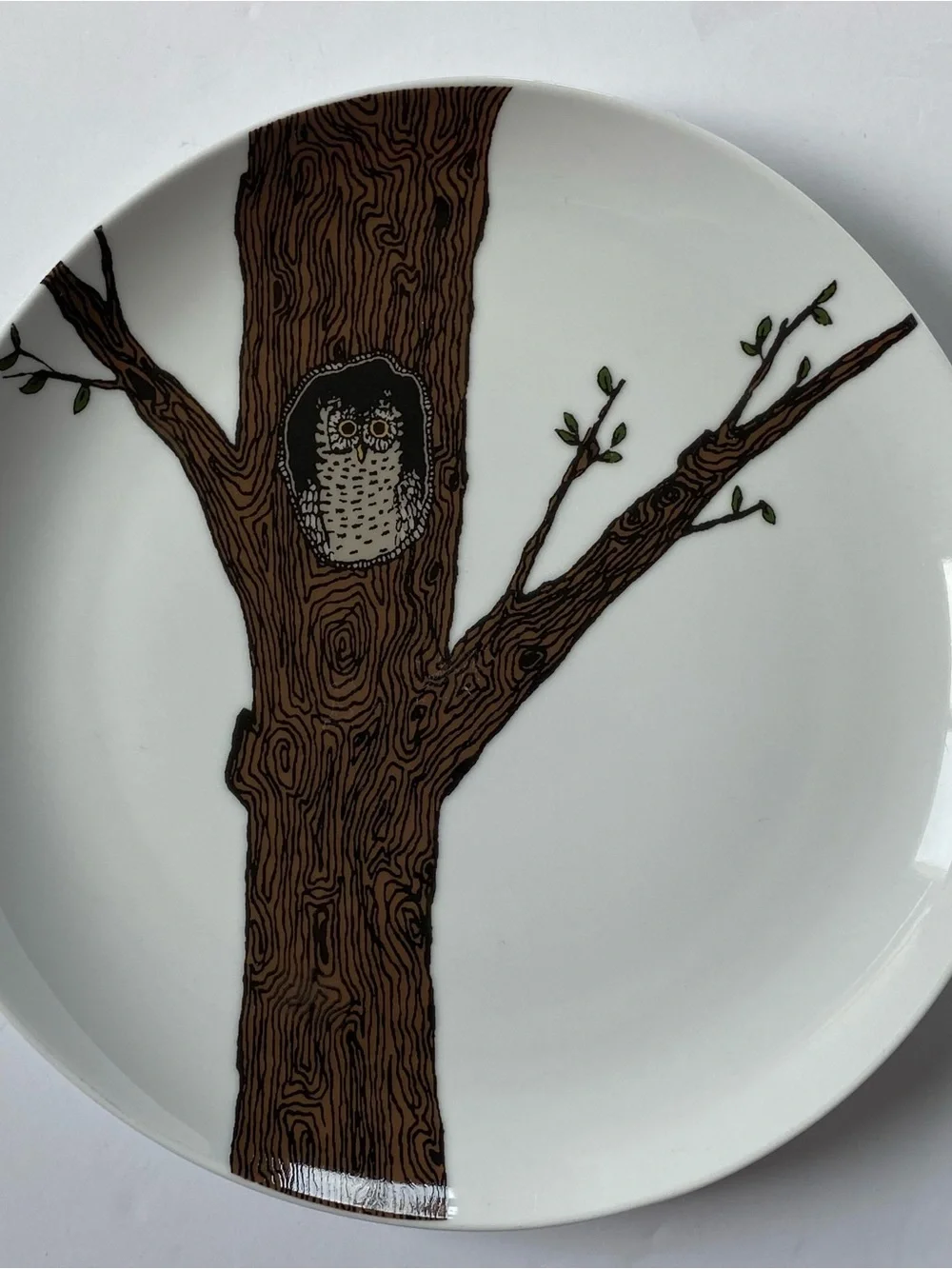 West Elm Owl Plate 8.5” Serving Art Drawing Display Bird Tree Ceramic Birding